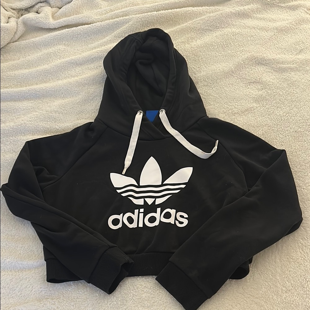 Adidas Black and White Cropped Hoodie